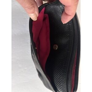 Stone Mountain Black Perforated Leather Wristlet Pouch Pink Lining